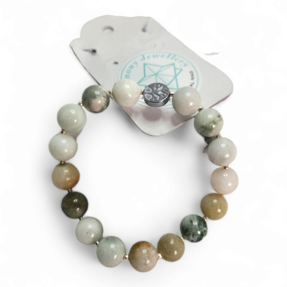 10 mm White Jade bracelet with Tree of Life bracelet